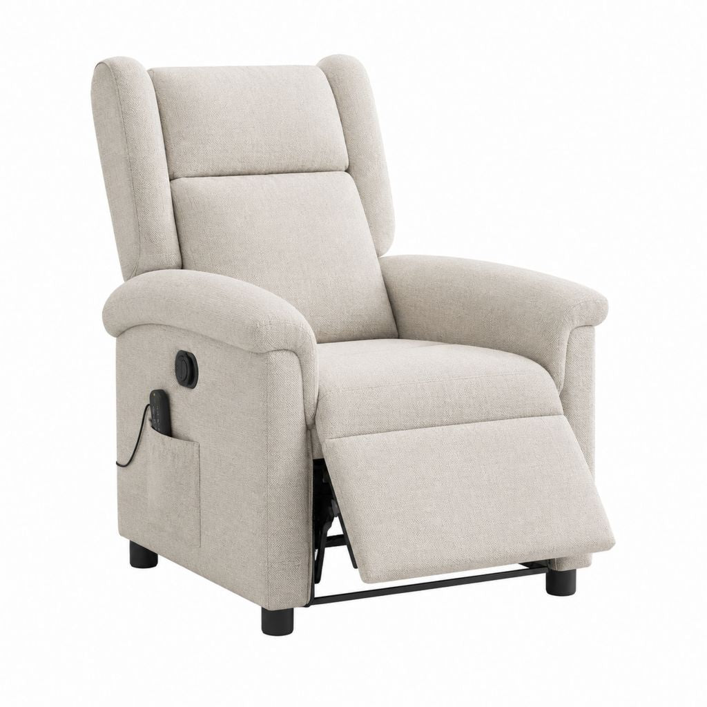 Elektrischer Relaxsessel Fernsehsessel in Ohrenbackenform Beige Polyester mit Liegefunktion 84 x 92 x 102 cm