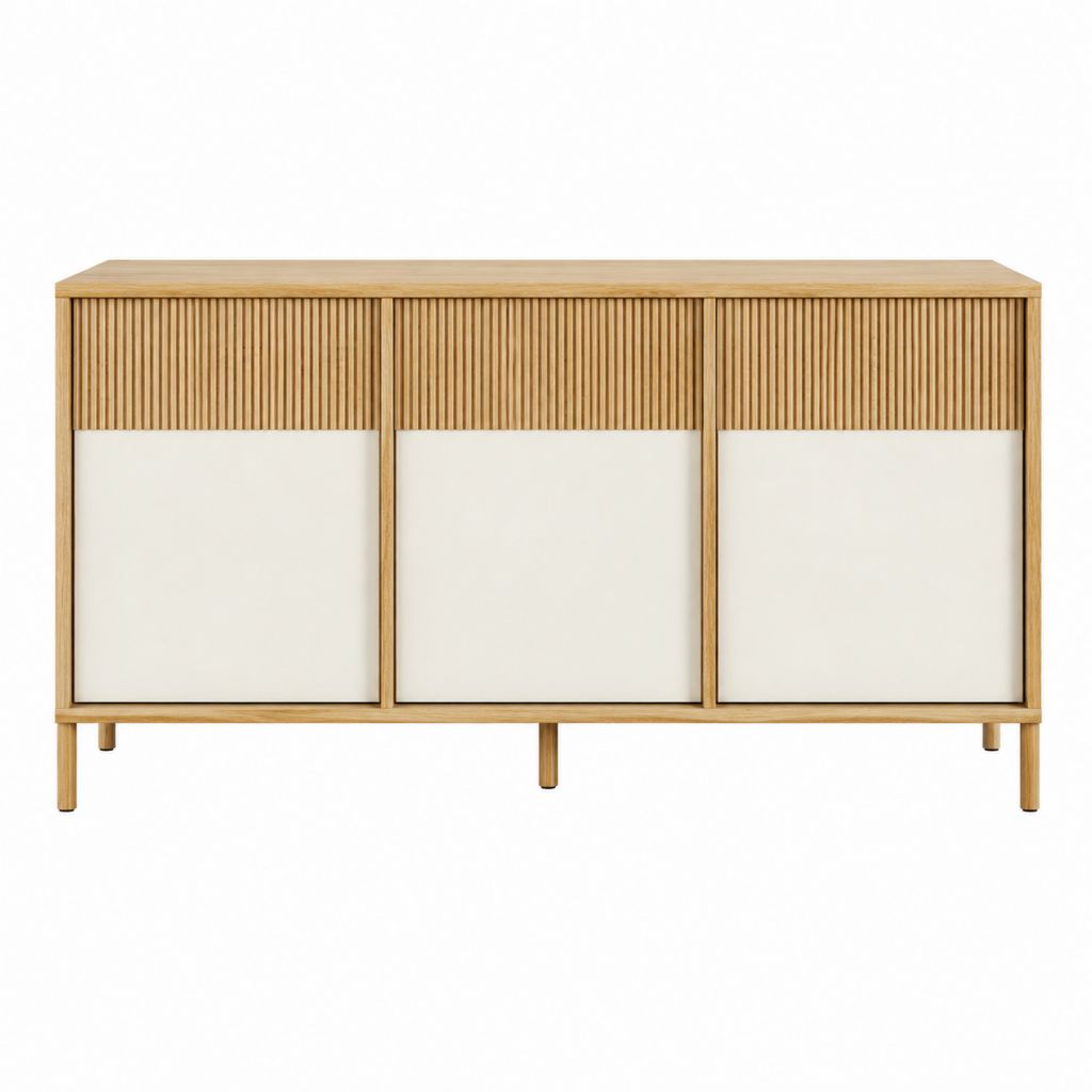 Sideboard mit 3 Türen in Naturweiß aus Eichenfurnier und MDF rechteckig 160 x 40 x 85 cm