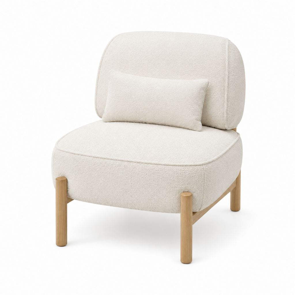 Sessel Cremeweiß Polyester-Bouclé mit Massivholzgestell und Lendenkissen 80 x 82 x 82 cm