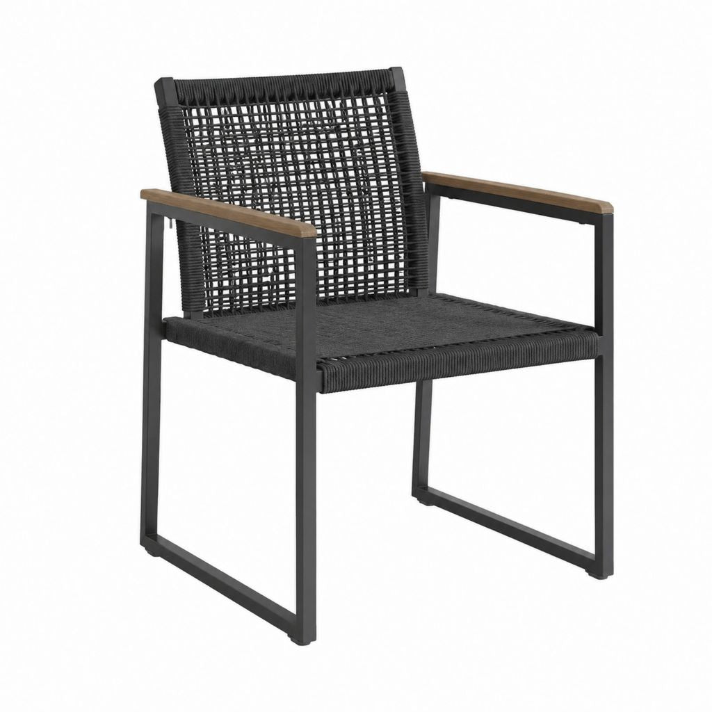 Gartensessel Schwarz Braun aus pulverbeschichtetem Stahl und PE-Seilgeflecht 57 x 63 x 83 cm