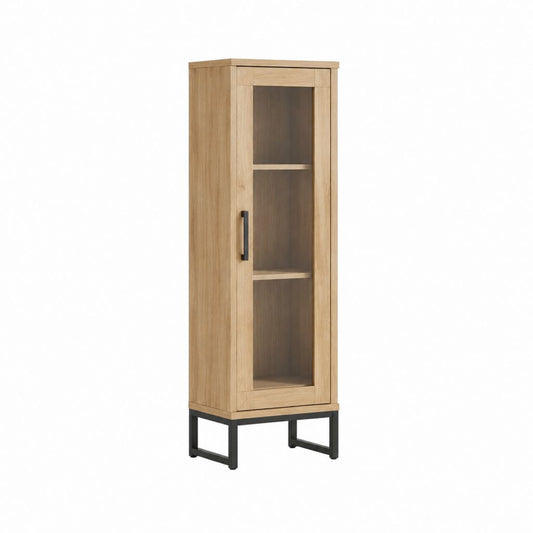 Vitrine Eichefarben mit Glastür und Stahlgestell 60 x 40 x 190 cm