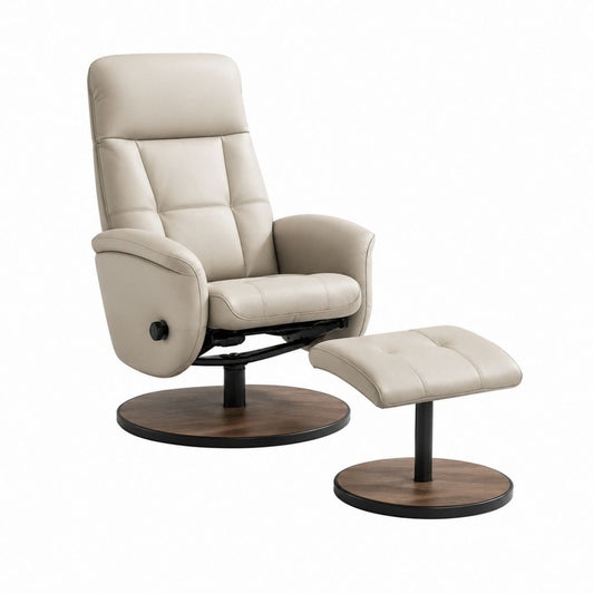 Manuell verstellbarer Relaxsessel mit Hocker Beige PU-Kunstleder mit runden Standfüßen 80 x 84 x 110 cm