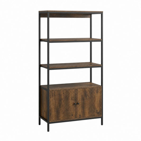 Regal mit Unterschrank dunkelbraun schwarz Stahl MDF 80 x 35 x 180 cm