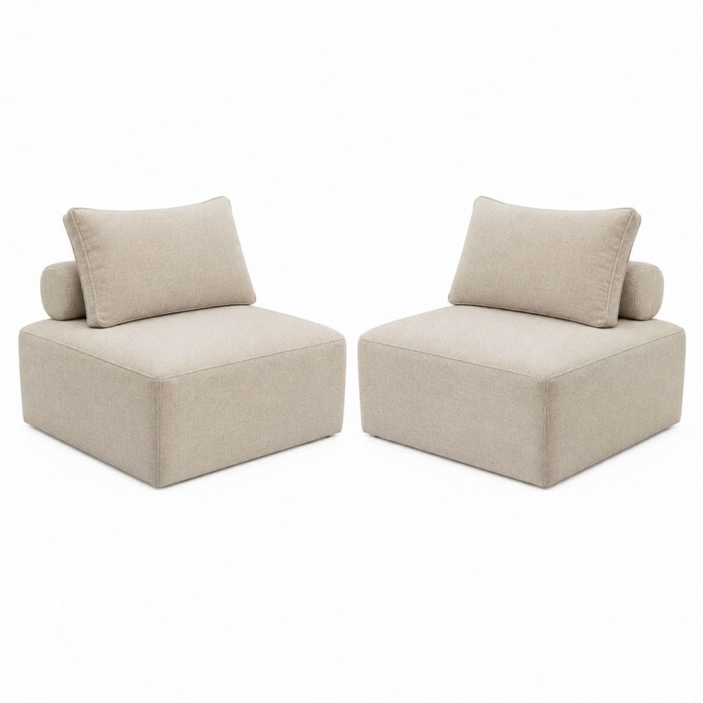 2er Set Loungesessel Beige mit Polyesterbezug 75 x 85 x 72 cm
