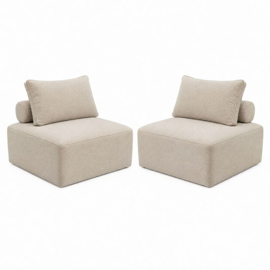 2er Set Loungesessel Beige mit Polyesterbezug 75 x 85 x 72 cm