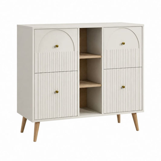 Sideboard Weiß aus MDF rechteckig mit Rillenfront 100 x 40 x 110 cm