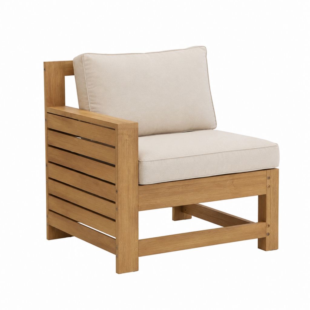 Gartensessel aus Akazien-Massivholz Natur mit beigen Polyesterkissen 78 x 78 x 76 cm