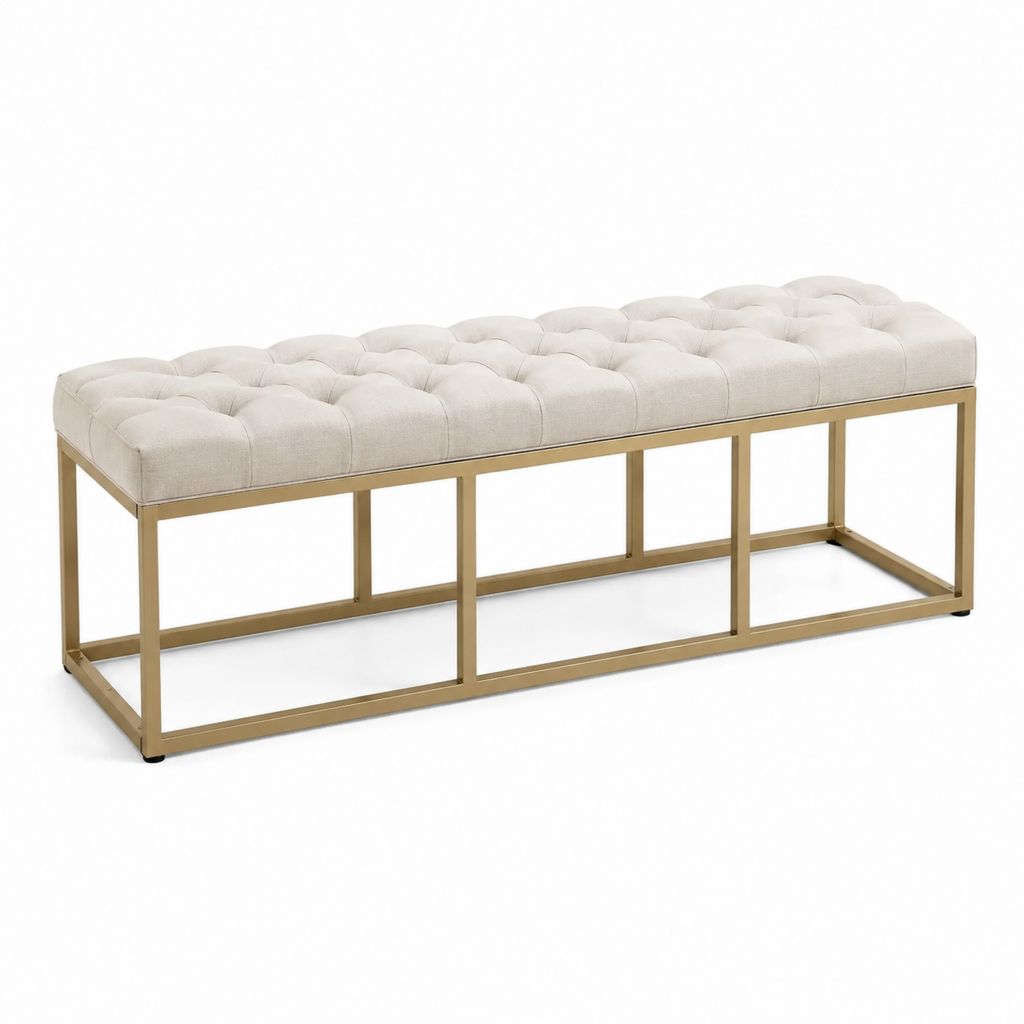 Bettbank Sitzbank Creme Polyester Stahl rechteckig 160 x 45 x 45 cm