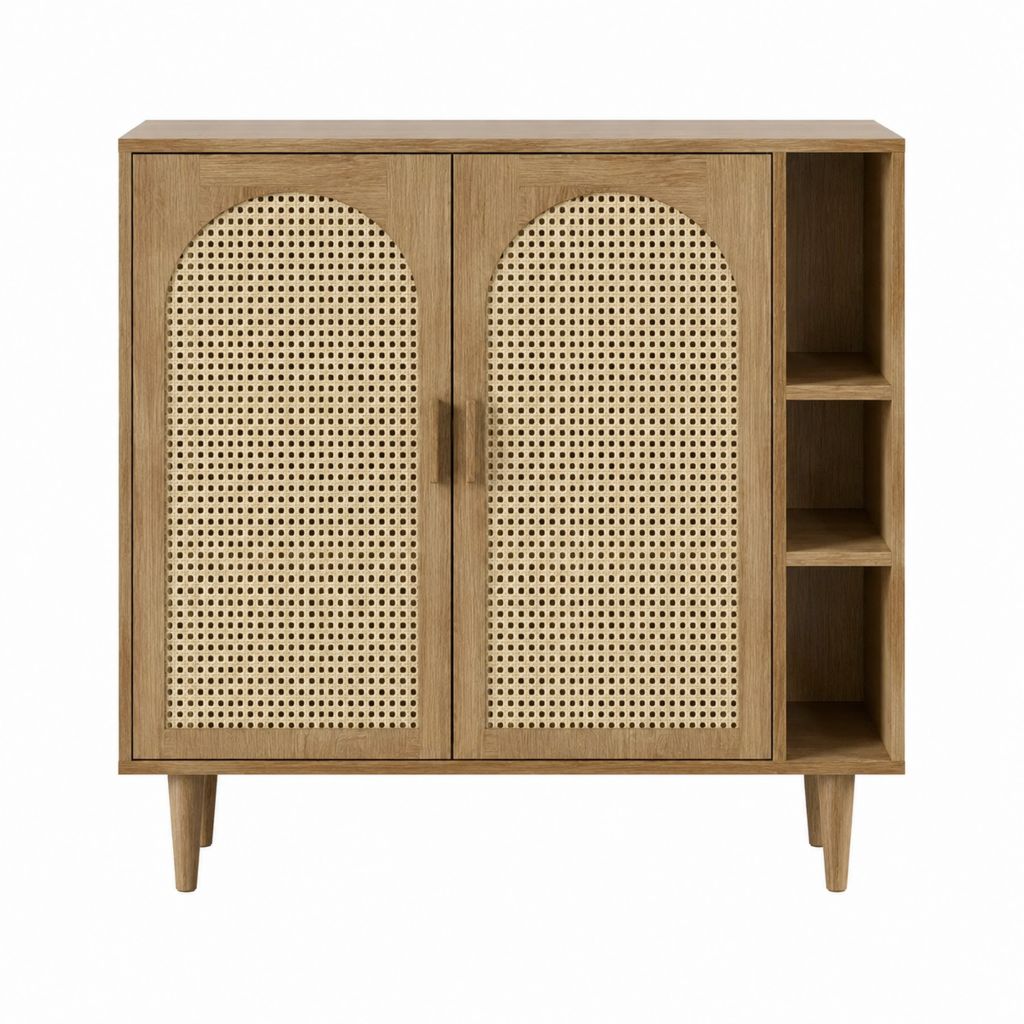 Sideboard Eichenoptik mit Rattanfront rechteckig 100 x 40 x 120 cm