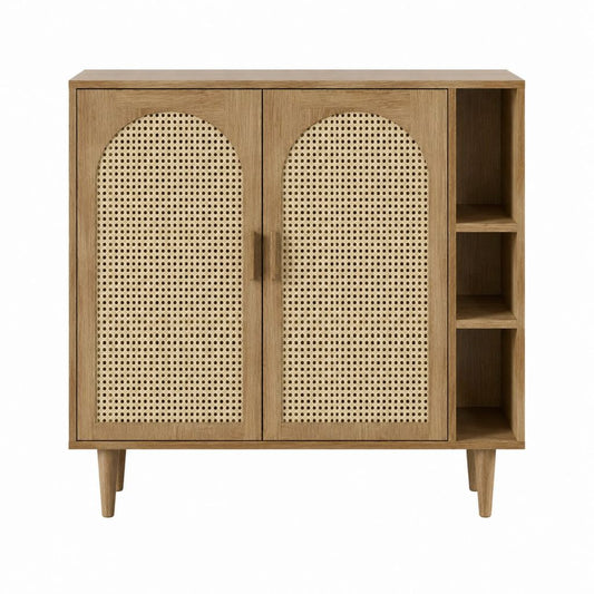 Sideboard Eichenoptik mit Rattanfront rechteckig 100 x 40 x 120 cm