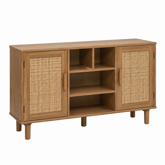 Sideboard Braun aus MDF mit Eichenfurnier und Rattangeflecht rechteckig 120 x 40 x 80 cm