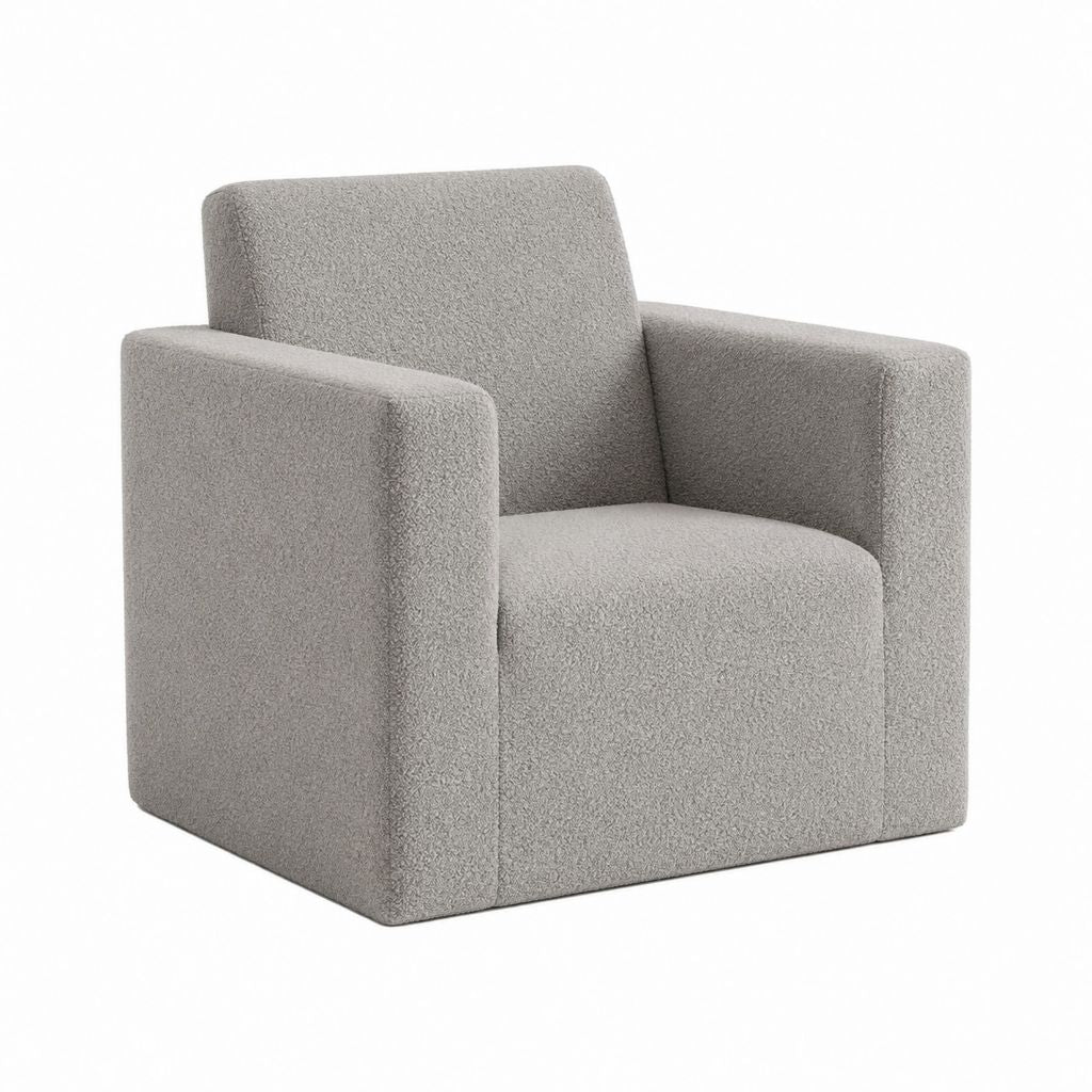 Kubischer Sessel Grau mit Bouclébezug aus Polyester 80 x 80 x 75 cm