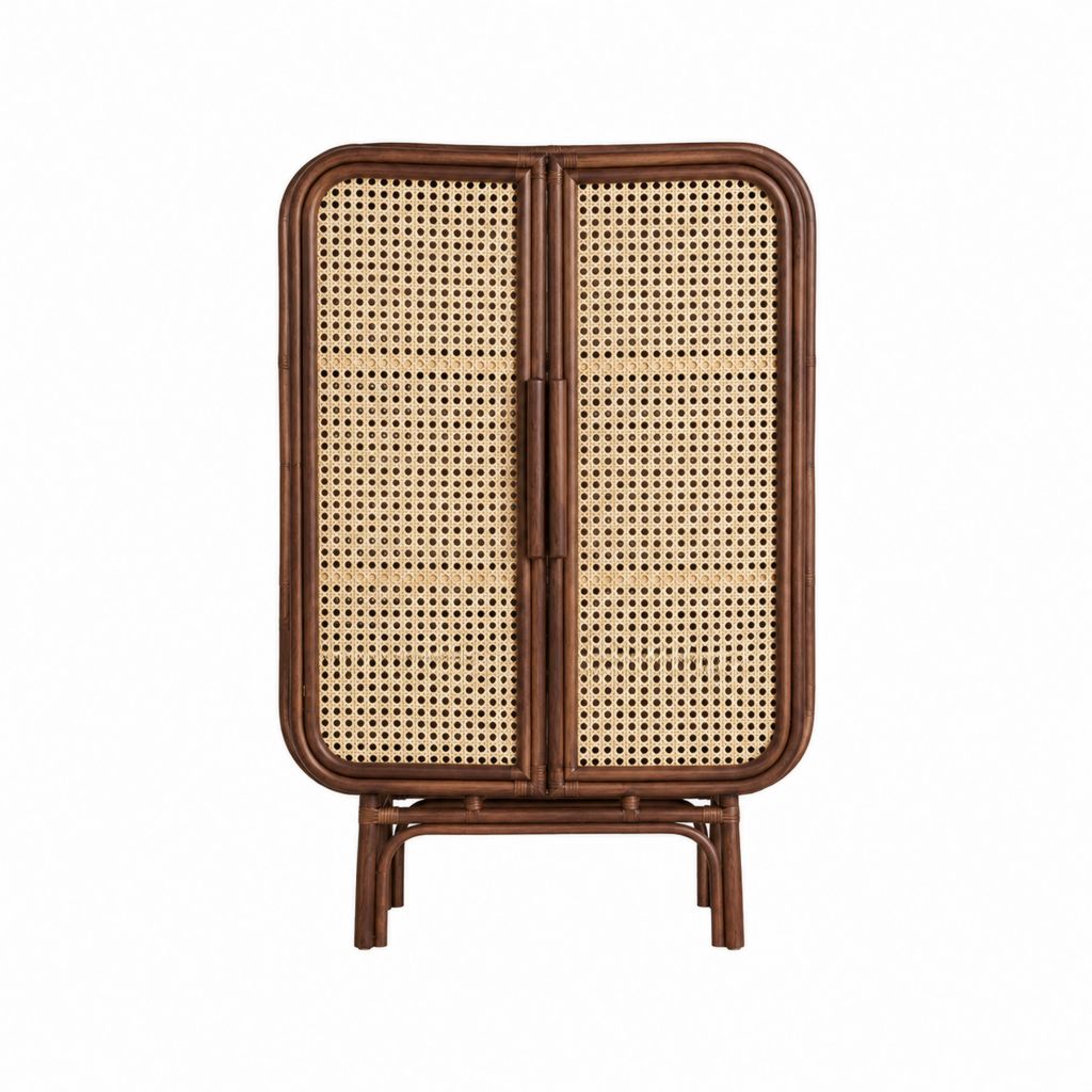 Rattan Sideboard mit 2 Türen dunkelbraun natur rechteckig 90 x 45 x 170 cm