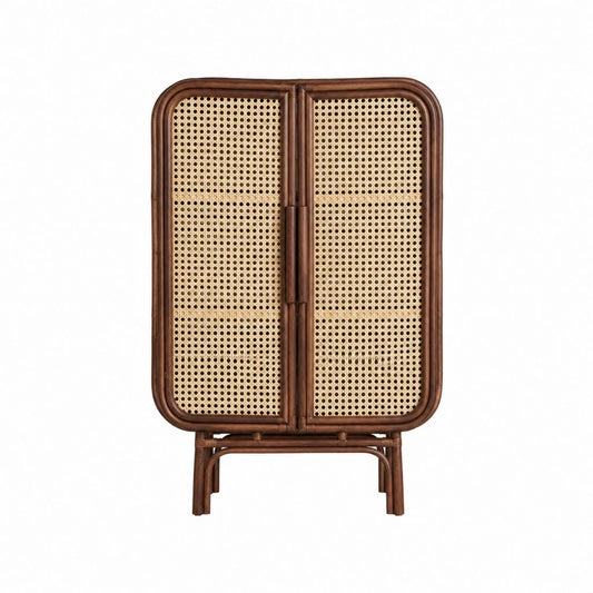 Rattan Sideboard mit 2 Türen dunkelbraun natur rechteckig 90 x 45 x 170 cm