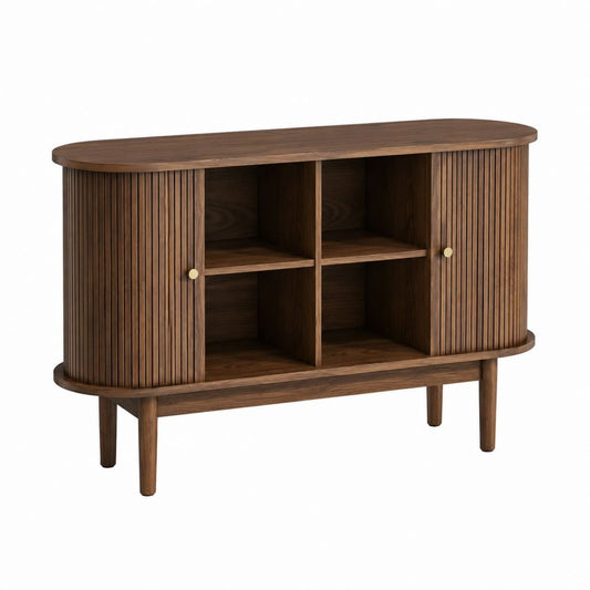 Sideboard Nussbraun mit geriffelter Schiebetür aus MDF und Walnussfurnier 120 x 40 x 80 cm