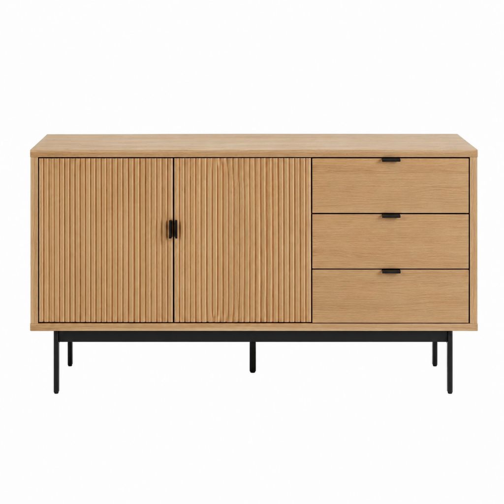 Sideboard mit 2 Türen und 3 Schubladen Eichenfurnier MDF Rechteckig 160 x 40 x 85 cm