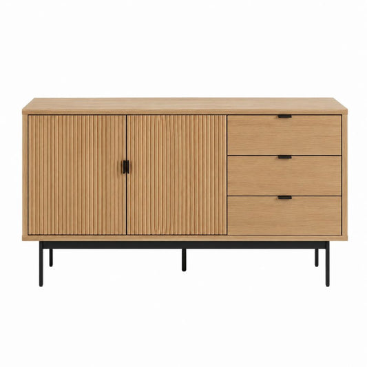 Sideboard mit 2 Türen und 3 Schubladen Eichenfurnier MDF Rechteckig 160 x 40 x 85 cm