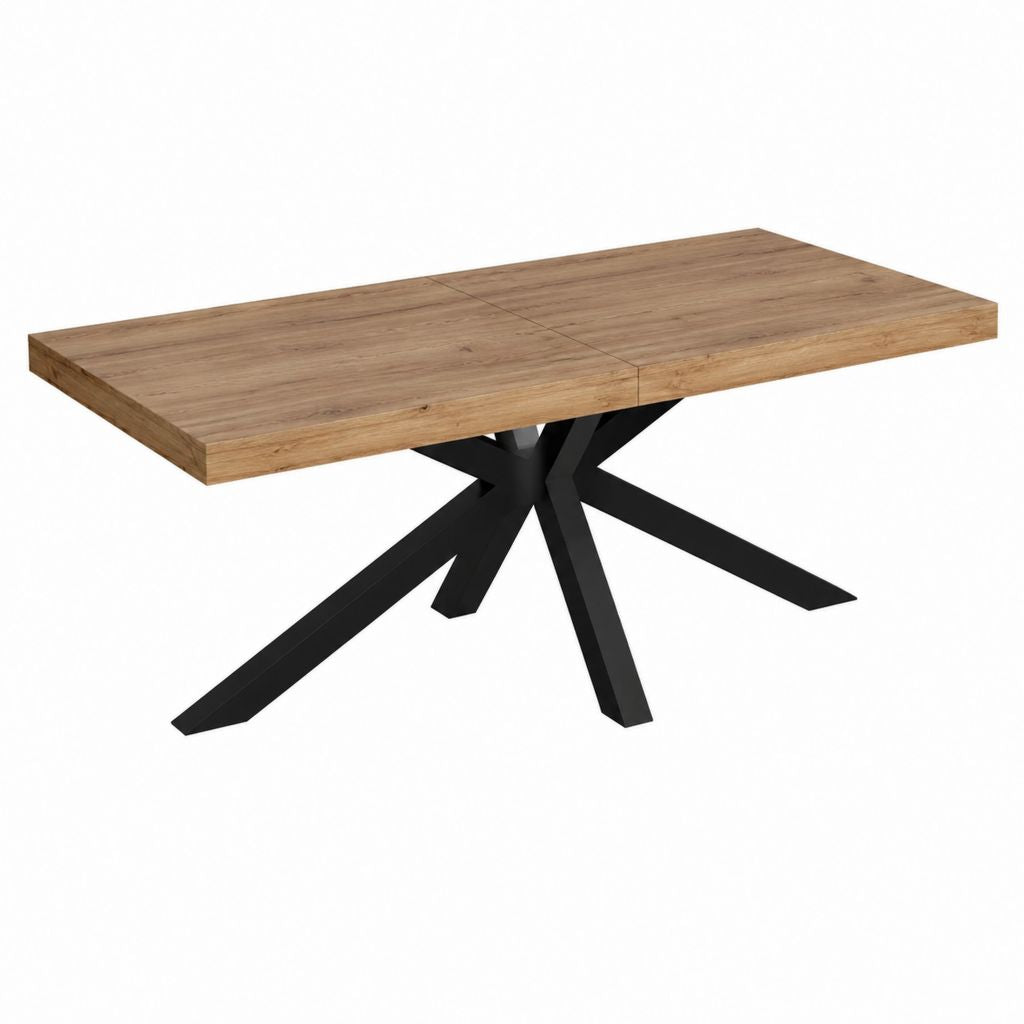 Ausziehbarer Esstisch Eichenfurnier Natur Stahl Schwarz Rechteckig 160-200 x 90 x 76 cm