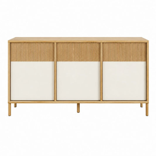 Sideboard mit 3 Türen in Naturweiß aus Eichenfurnier und MDF rechteckig 160 x 40 x 85 cm