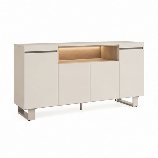 Sideboard Creme mit LED-Nische aus MDF und Stahl rechteckig 160 x 40 x 85 cm