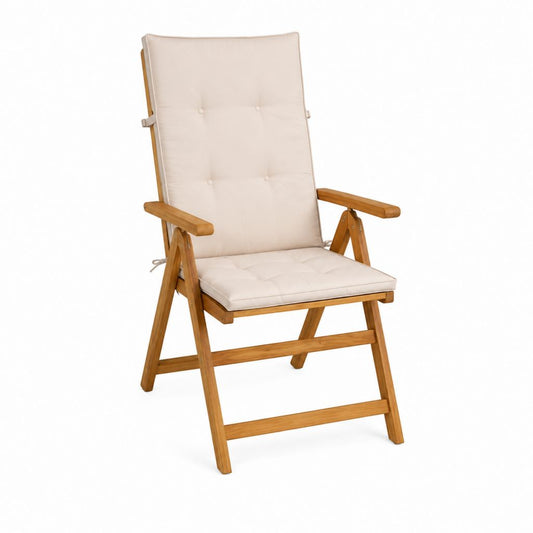 Verstellbarer klappbarer Gartensessel Beige aus massivem Akazienholz mit Polyesterpolstern 58 x 68 x 104 cm