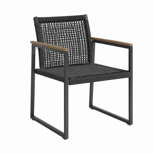 Gartensessel Schwarz Braun aus pulverbeschichtetem Stahl und PE-Seilgeflecht 57 x 63 x 83 cm